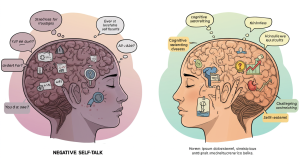 Peaceful meditation session helping reduce negative self-talk and improve self-confidence