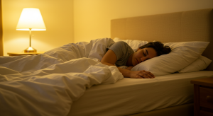 man reading book as part of nightly sleep routine management