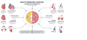 Diagram showing health problems caused by lack of exercise