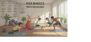 Group yoga class showing flexibility and strength