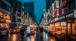 Myeongdong Street night lights in Seoul 🌆