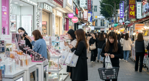 Shoppers exploring K-beauty stores in Myeongdong ๐