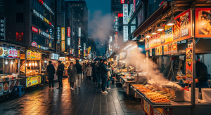 Korean street food stalls in Myeongdong 🍢