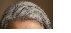Close-up of gray hair strands caused by aging