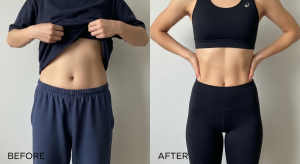 Before and after belly fat transformation