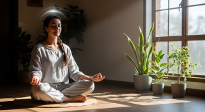 woman practicing meditation to reduce overthinking