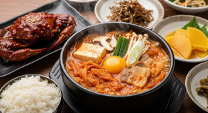 Bowl of spicy kimchi stew with rice 🍲
