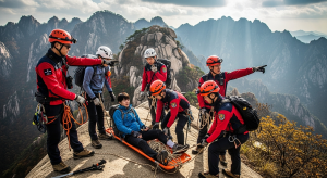 “Rescue team in Seoraksan mountains illustrating Korea travel safety”