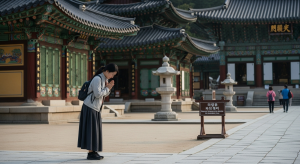 “Gyeongju temple visitor respecting cultural rules for safe travel”