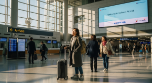 Korea travel guide Traveler arriving at Incheon Airport in Seoul 2025