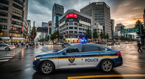 “Police patrol car in Seoul city center”